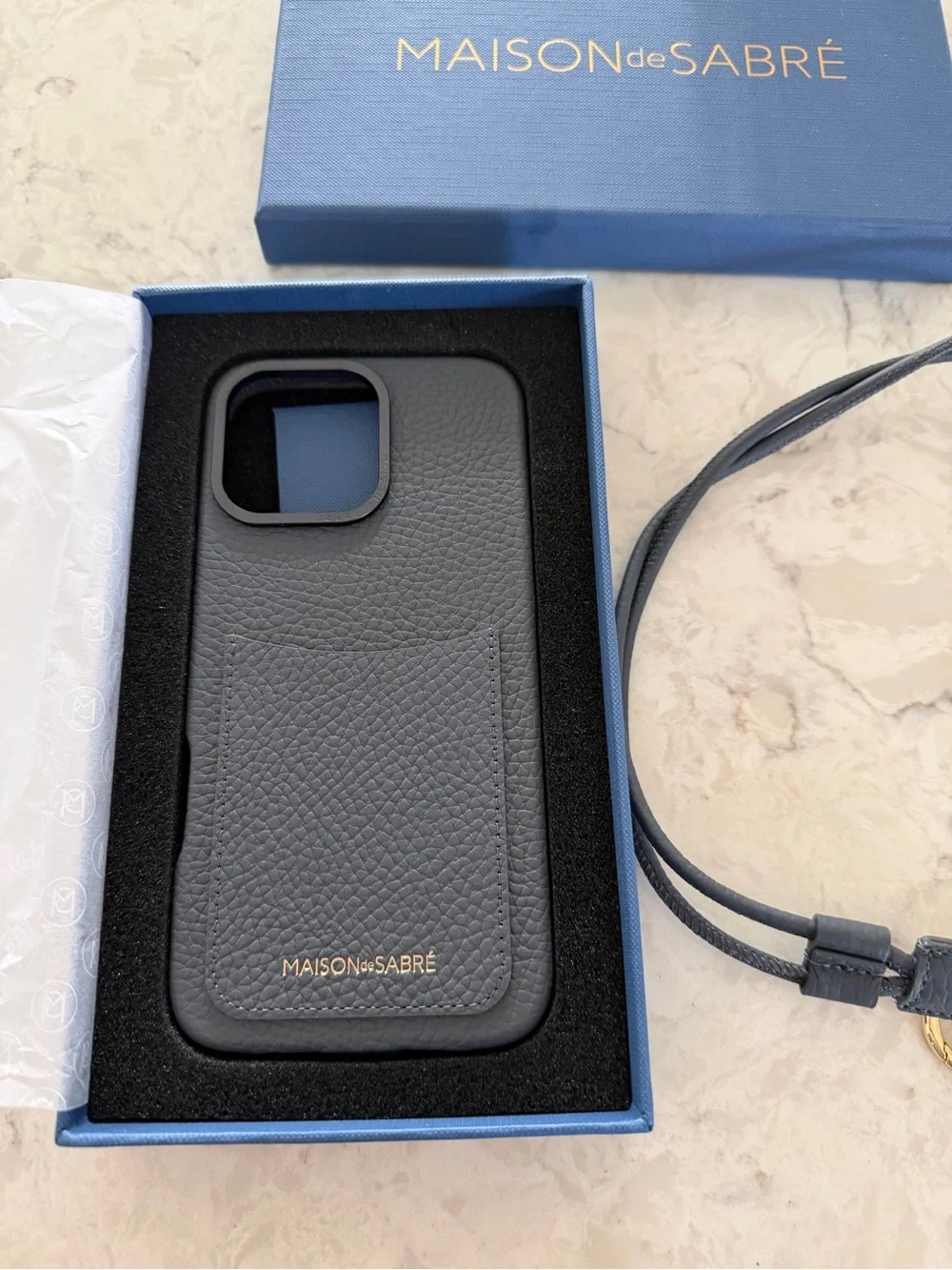 NWT! MAISON de SABRÉ Leather iPhone 16 Pro Max case with Strap and Card Pocket